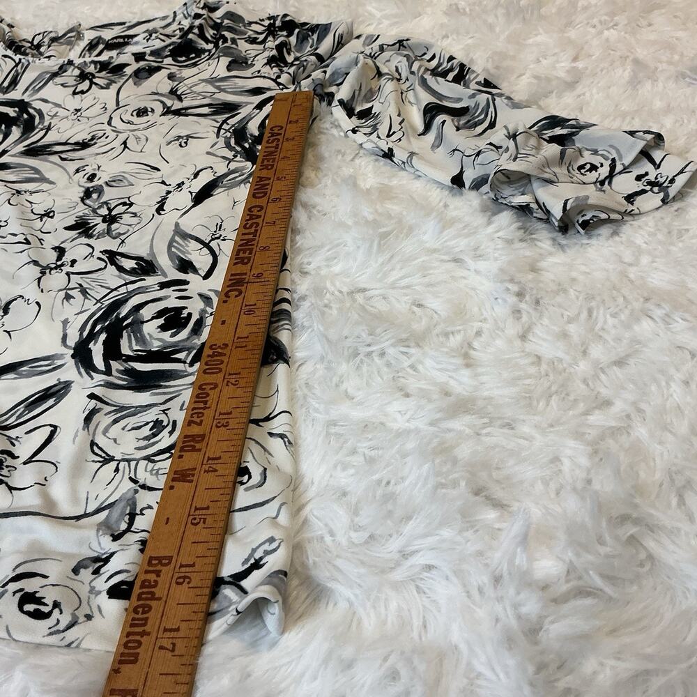 Karl Lagerfeld Paris Women’s Small 3/4 Sleeve Floral White/black Blouse - Picture 7 of 10